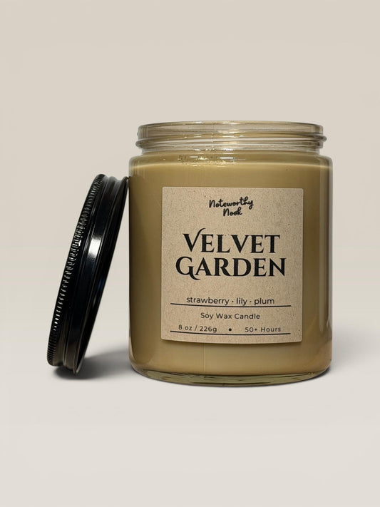 Velvet Garden Candle, Strawberry Lily Plum Scent, Magical Floral Soy Candle, Witchy Garden Candle, Mossy Amber Candle, Cozy Bookish Gift