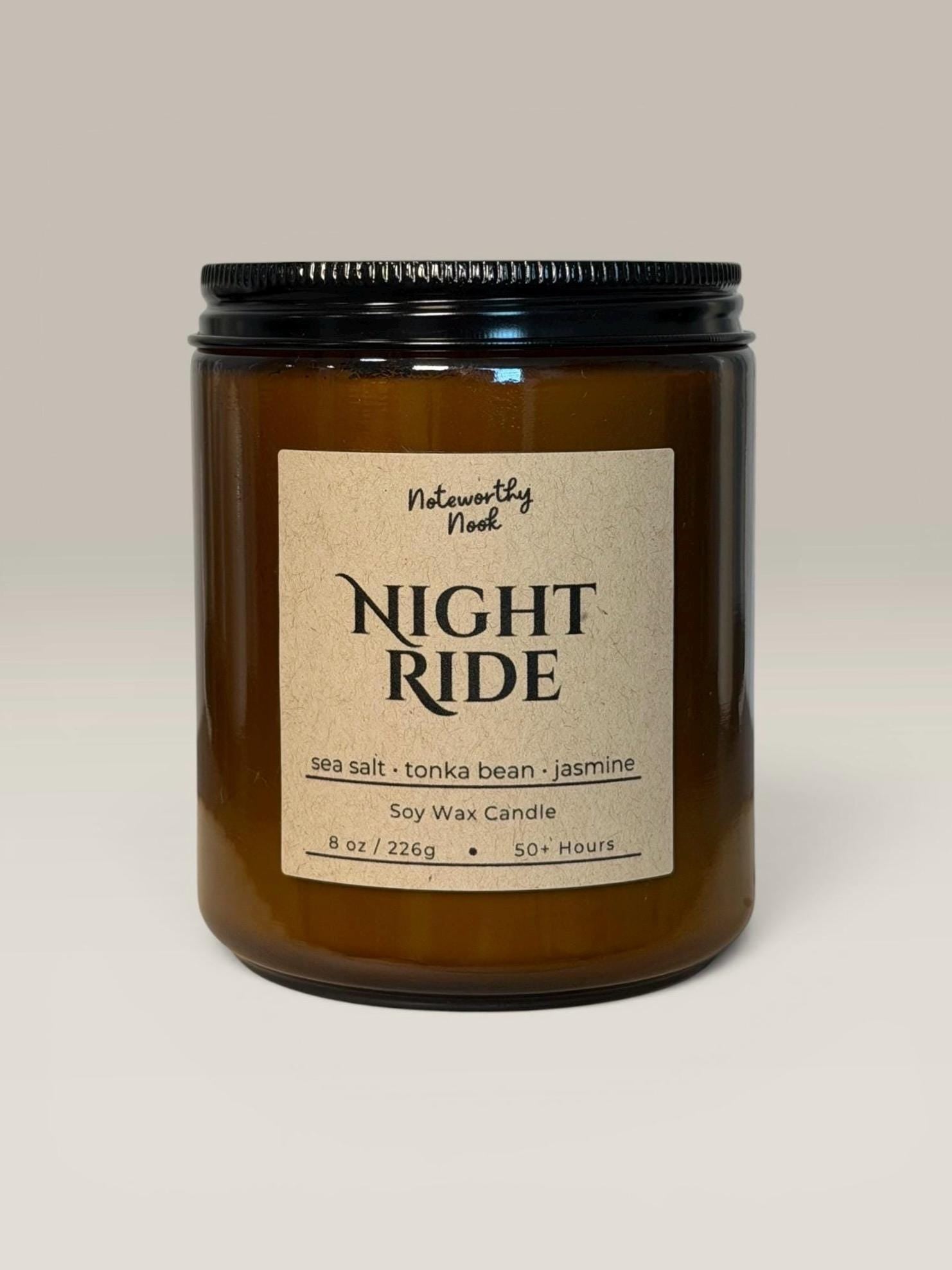 Sea Salt Tonka Candle, Fresh Clean Scent, Masculine Soy Candle, Cozy Aesthetic Gift, Musk Jasmine Candle, Night Ride