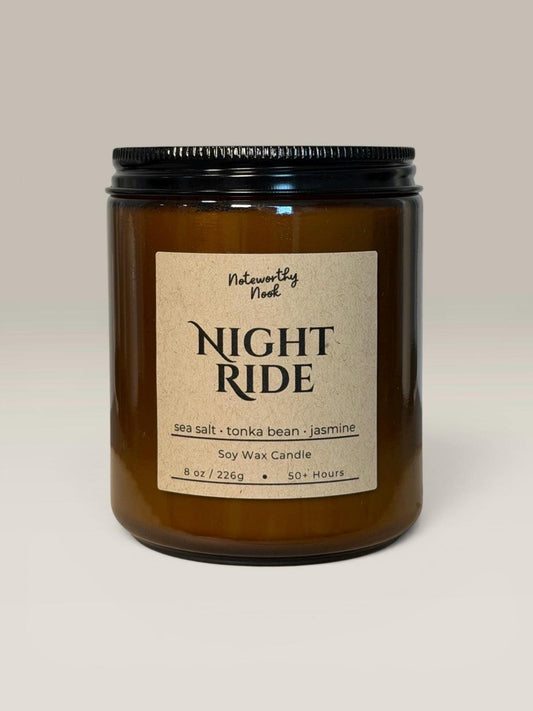 Sea Salt Tonka Candle, Fresh Clean Scent, Masculine Soy Candle, Cozy Aesthetic Gift, Musk Jasmine Candle, Night Ride
