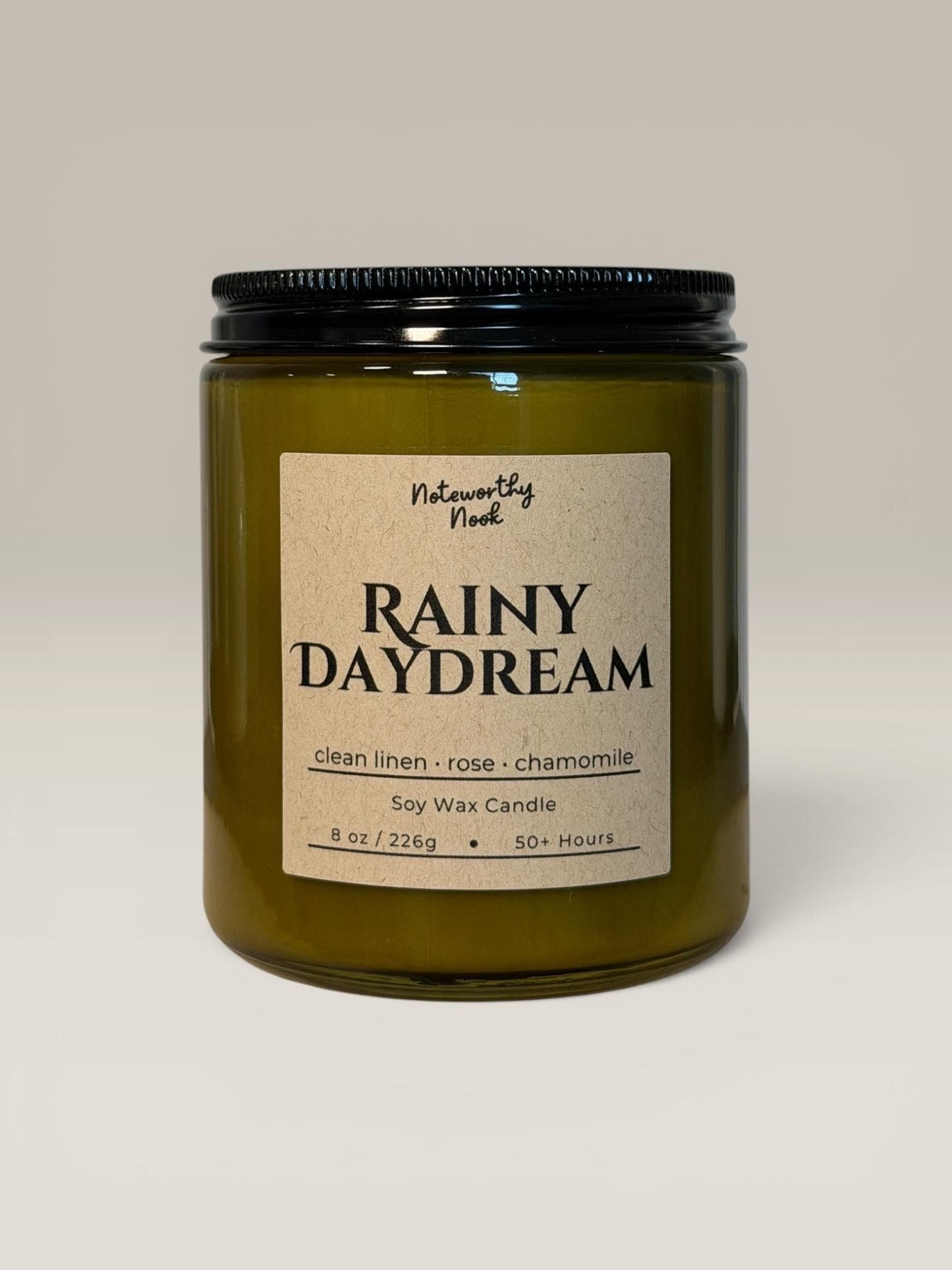 Rain Scented Candle, Fresh Linen & Wild Rose Fragrance, Cozy Earthy Soy Candle, Minimalist Home Decor, Mossy Woodland Candle, Rainy Daydream