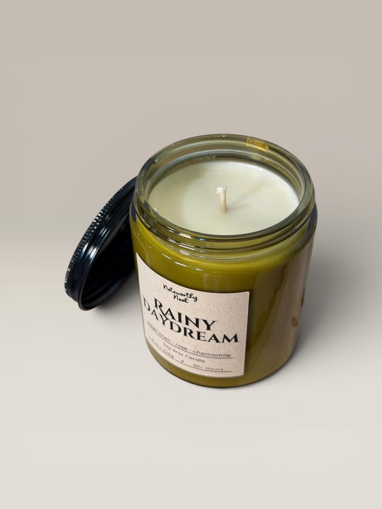 Rain Scented Candle, Fresh Linen & Wild Rose Fragrance, Cozy Earthy Soy Candle, Minimalist Home Decor, Mossy Woodland Candle, Rainy Daydream