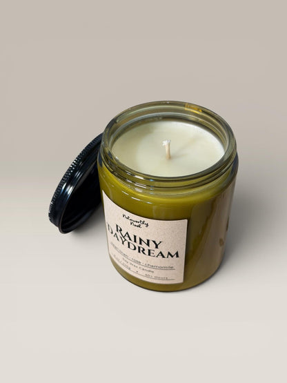 Rain Scented Candle, Fresh Linen & Wild Rose Fragrance, Cozy Earthy Soy Candle, Minimalist Home Decor, Mossy Woodland Candle, Rainy Daydream