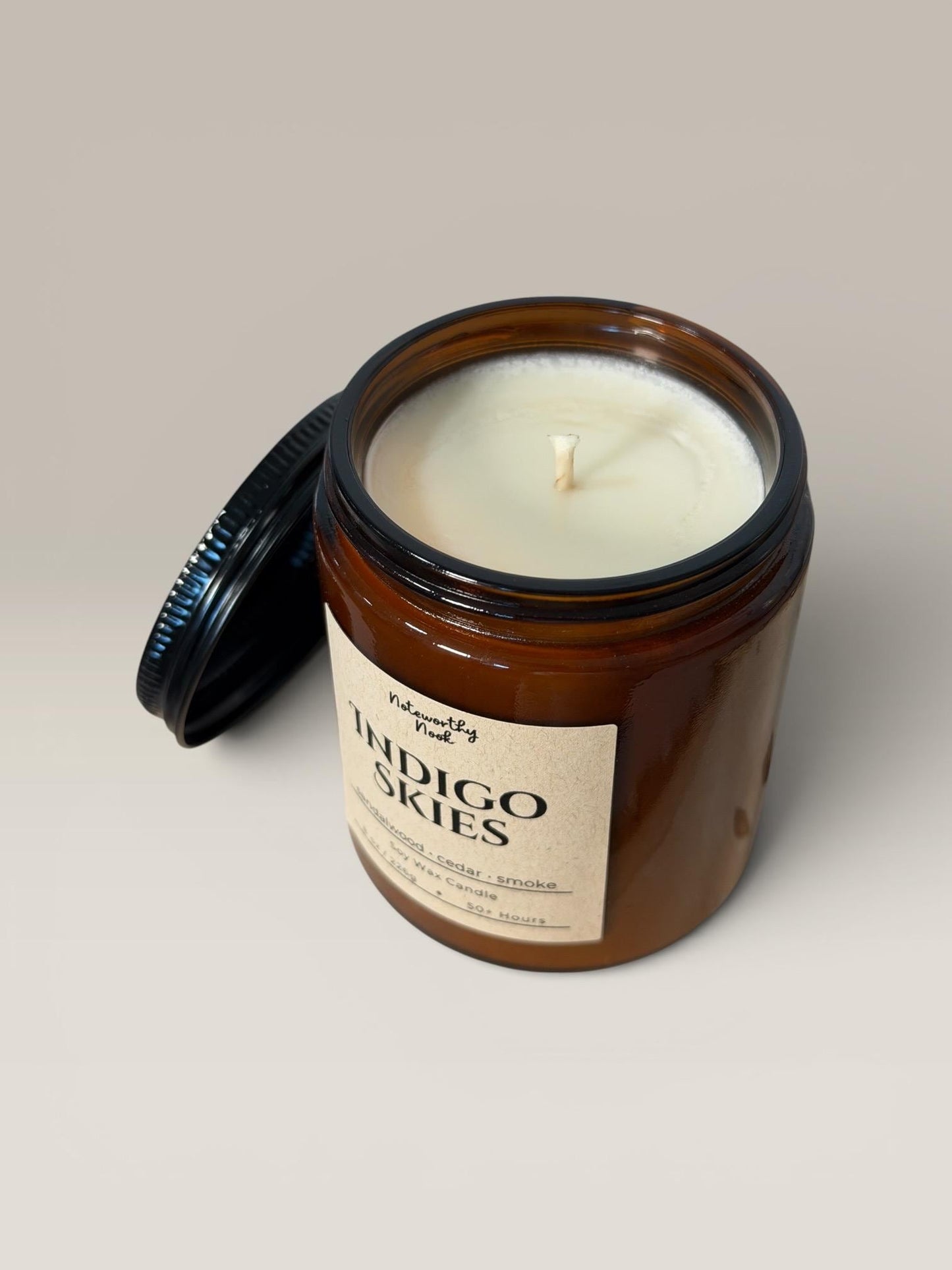 Sandalwood Cedar Candle, Warm Woodsy Scent, Cozy Musky Candle, Moody Aesthetic Gift, Leather Musk Notes, Indigo Skies