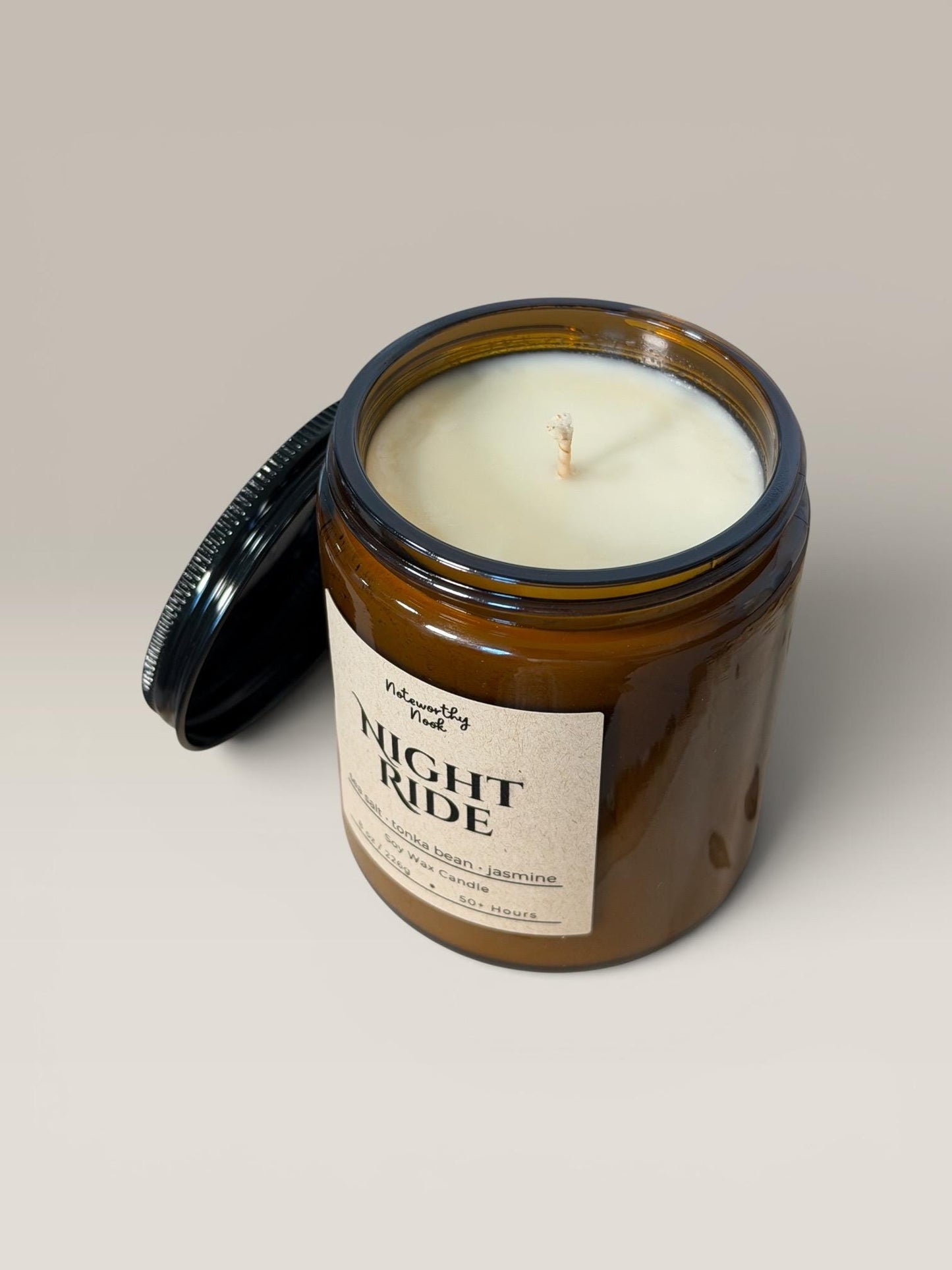Sea Salt Tonka Candle, Fresh Clean Scent, Masculine Soy Candle, Cozy Aesthetic Gift, Musk Jasmine Candle, Night Ride