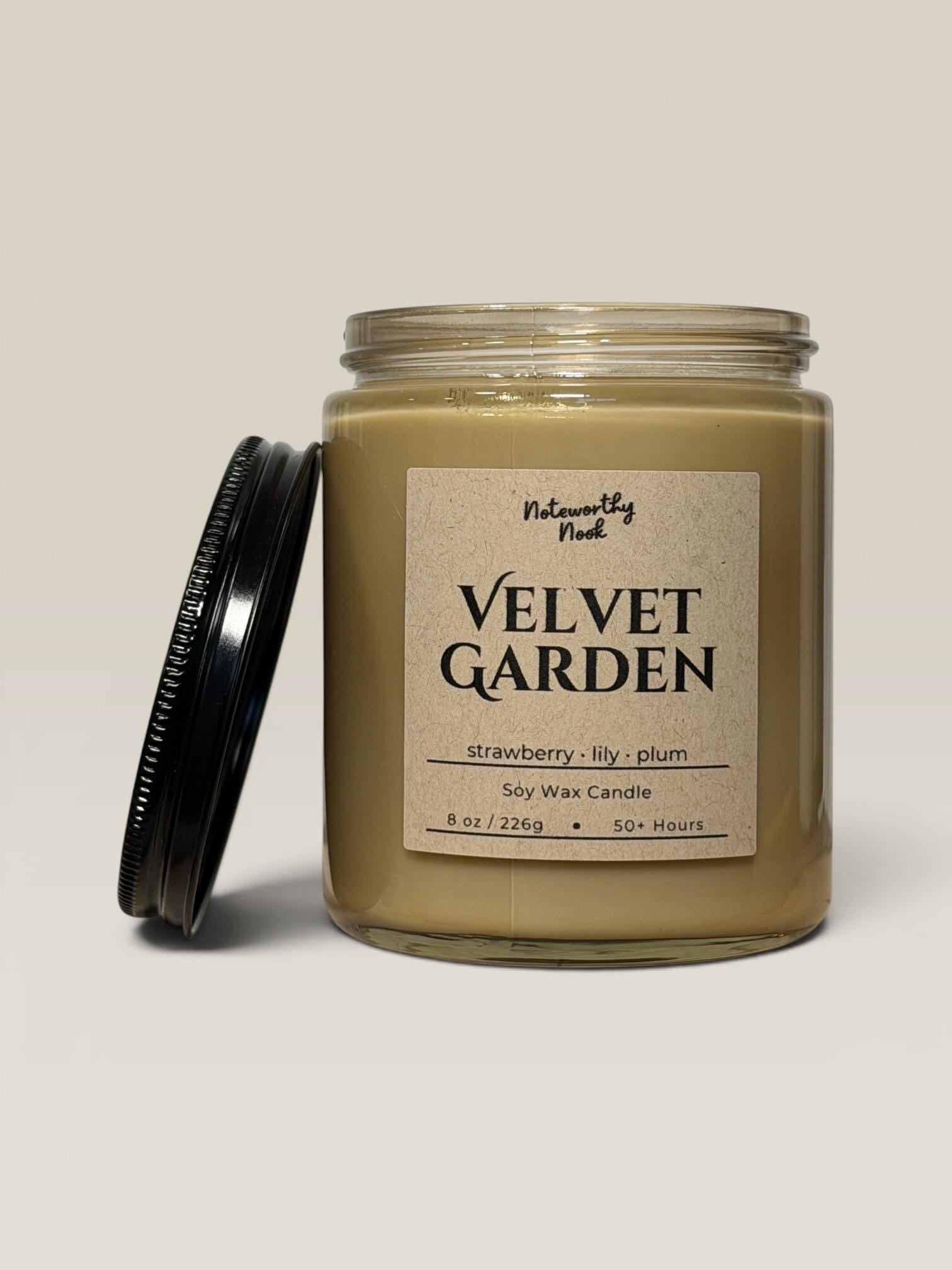 Velvet Garden Candle, Strawberry Lily Plum Scent, Magical Floral Soy Candle, Witchy Garden Candle, Mossy Amber Candle, Cozy Bookish Gift