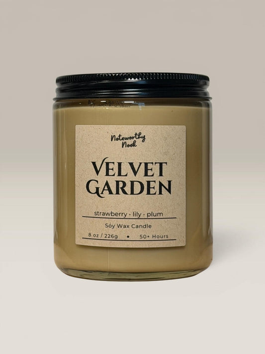 Velvet Garden Candle, Strawberry Lily Plum Scent, Magical Floral Soy Candle, Witchy Garden Candle, Mossy Amber Candle, Cozy Bookish Gift